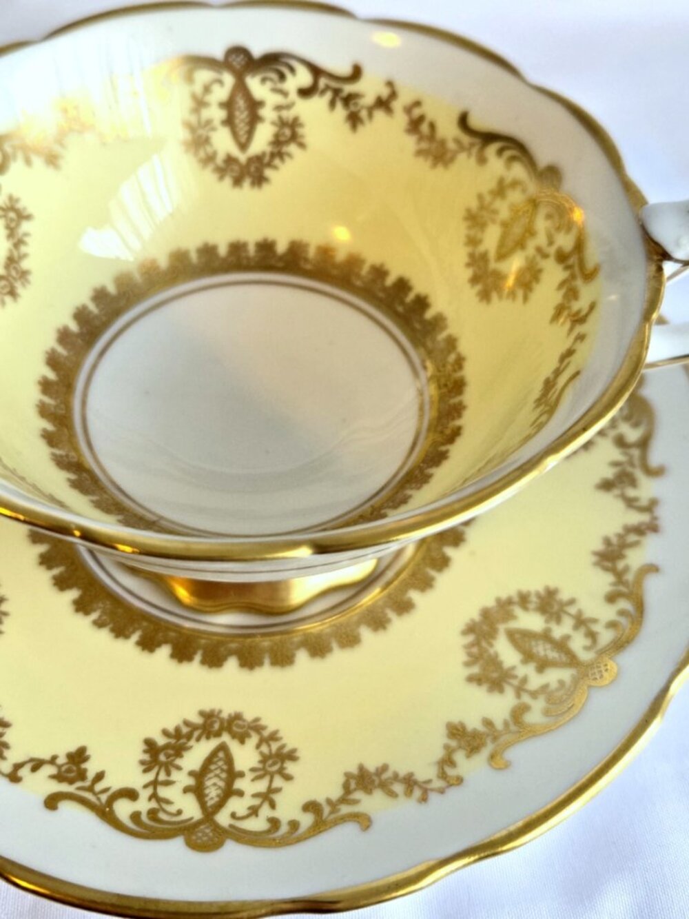 Royal Stafford Tea Cup and Saucer Heavy Gold Gilt Soft Yellow, Wide Mouth, B1111